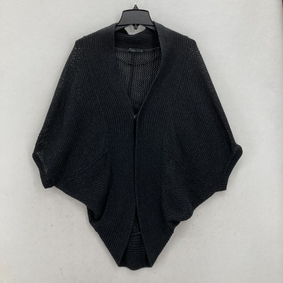 PrAna Black Knit Open Front Poncho Cardigan Sweater Large Loose Fit Boho Layered - Picture 1 of 11